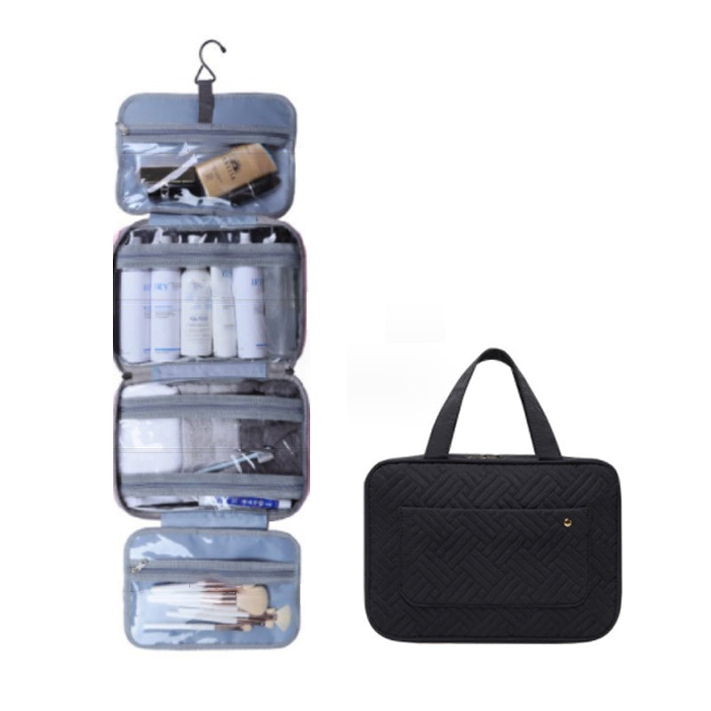 Travelique Reise-Kosmetik-Organizer | Kompakt & Wasserabweisend | Mit 4 Fächern & 360° Haken | Für Damen & Herren