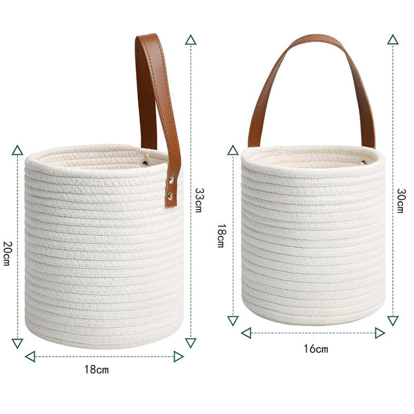 Hängende Aufbewahrungskörbe NordWoven Set | Handgewebt aus Baumwollseil | Boho & Skandi-Stil | 2er-Set Wanddeko