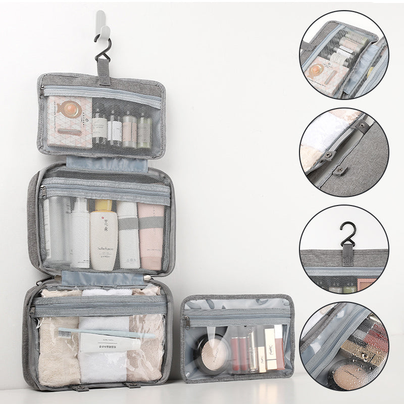 Travelique Reise-Kosmetik-Organizer | Kompakt & Wasserabweisend | Mit 4 Fächern & 360° Haken | Für Damen & Herren