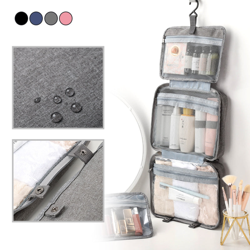 Travelique Reise-Kosmetik-Organizer | Kompakt & Wasserabweisend | Mit 4 Fächern & 360° Haken | Für Damen & Herren