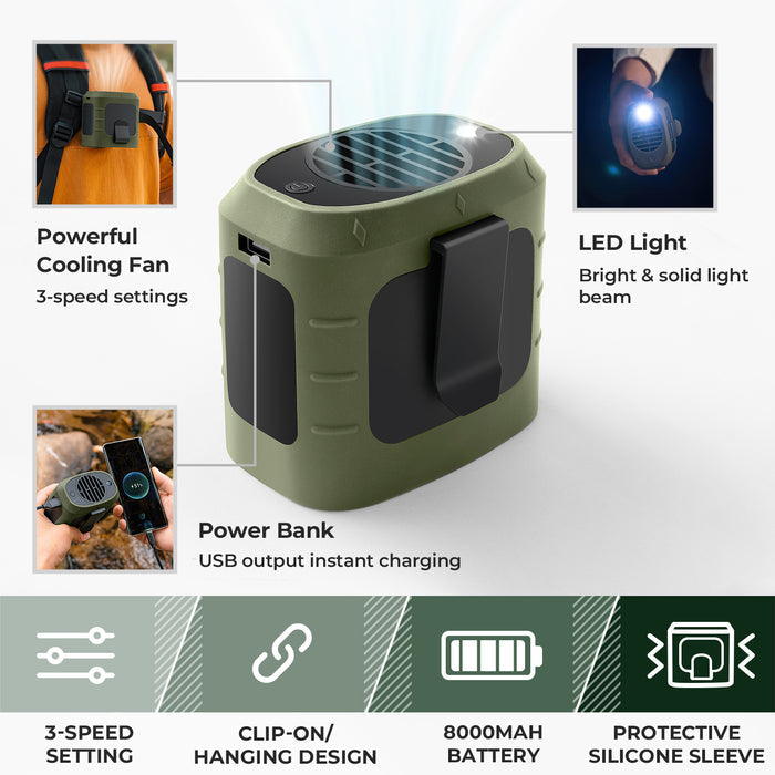 BeltAir Pro Turboventilator für unterwegs | Handsfree Kühlung | Powerbank & LED-Licht | 8000 mAh Akku