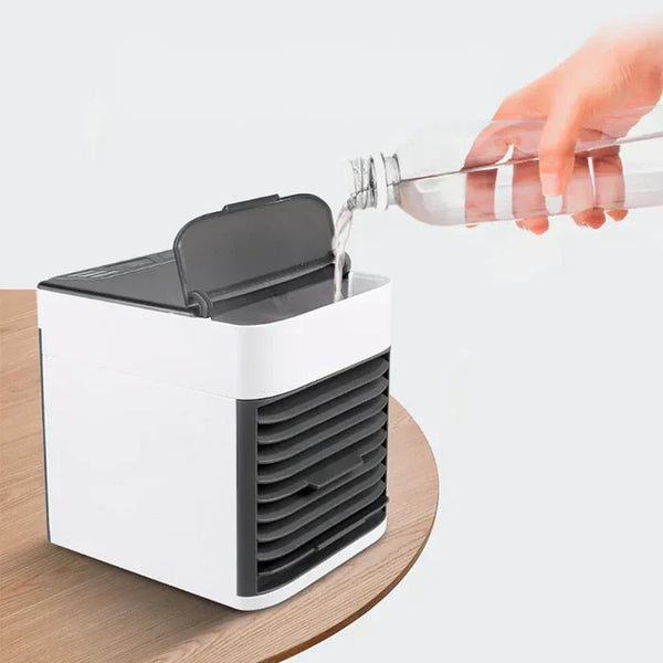 Mini Klimagerät Airiloft | 3-in-1 Luftkühler, Luftbefeuchter & Reiniger | 7-Farb-LED & USB-Anschluss | Weiß 14×14×14,5 cm