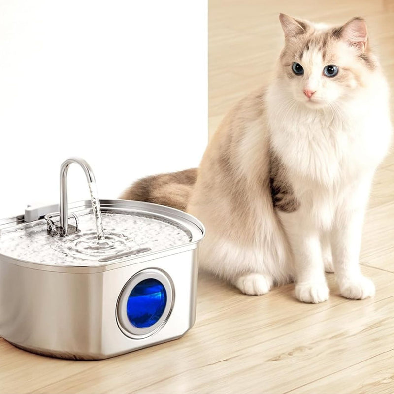 Felindra Katzen Trinkbrunnen aus Edelstahl | Fließendes Wasser für bessere Hydration | Leise & Hygienisch | 2,5 L Fassungsvermögen