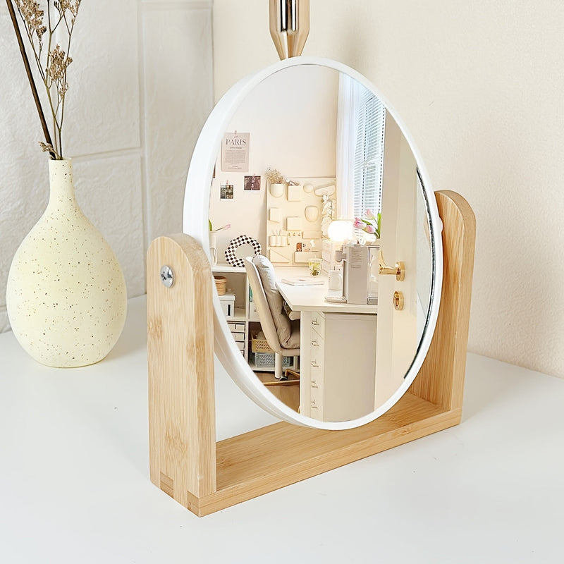 Miravelle Drehbarer Kosmetikspiegel mit Vergrößerung | Holzrahmen & Glas | 21×18×5 cm | Beidseitig nutzbar | Kompakt & stilvoll