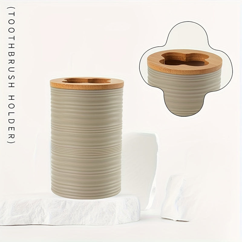 Badaccessoire-Set BAMNOVA | 6-teilig | Mit Bambusdeckeln | Modern & Natürlich