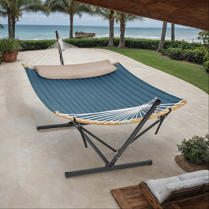 Polster-Hängematte RelaxBoo | Mit Bambus-Spreizstäben & Metallgestell | Inkl. Kissen | Für Garten & Terrasse