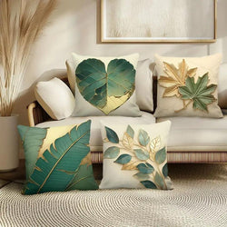 Kissenbezüge 4er Set | Vintage Blätter Design | 45x45 cm | Weiches Polyester