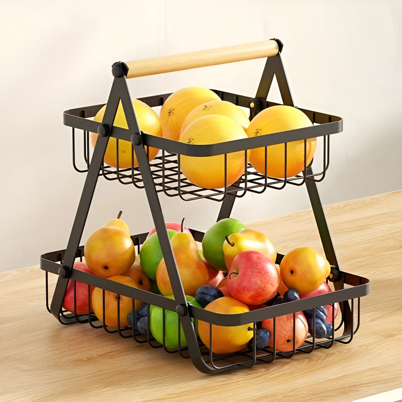 3-stöckiger Obstkorb Fructivo | Metall Schwarz | Platzsparend & Dekorativ | Offenes Design
