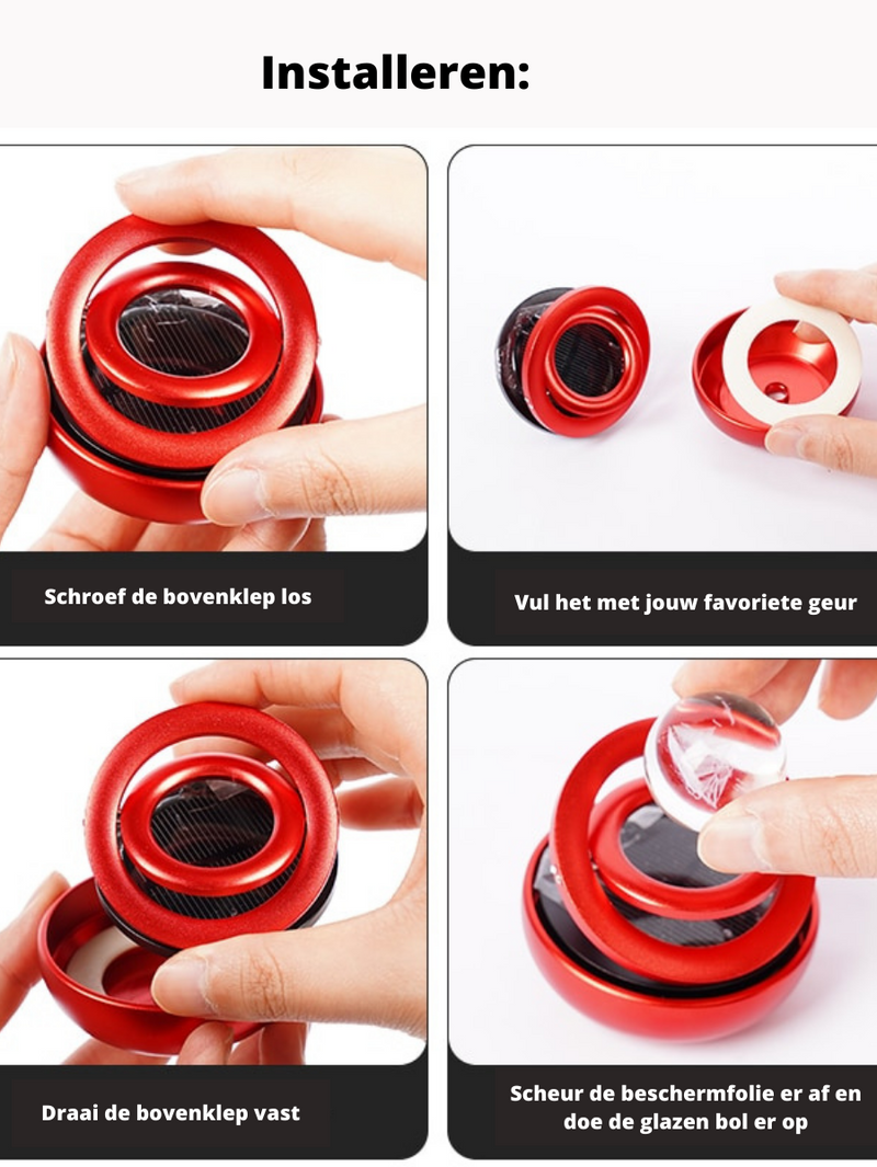 Auto Lufterfrischer | Solarbetrieben | 360° Duftverteilung | Luxuriöses Design | 4 Farben