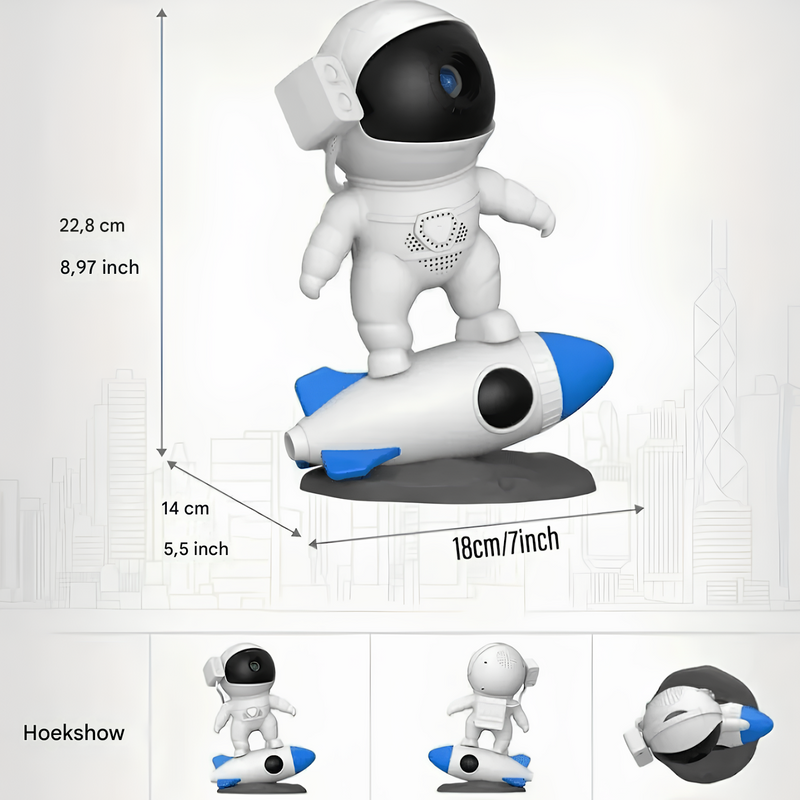Projektor Lampe CosmoLume | 4K Galaxie- & Sternenhimmel-Projektion | Bluetooth Speaker & App-Steuerung | Raketendesign