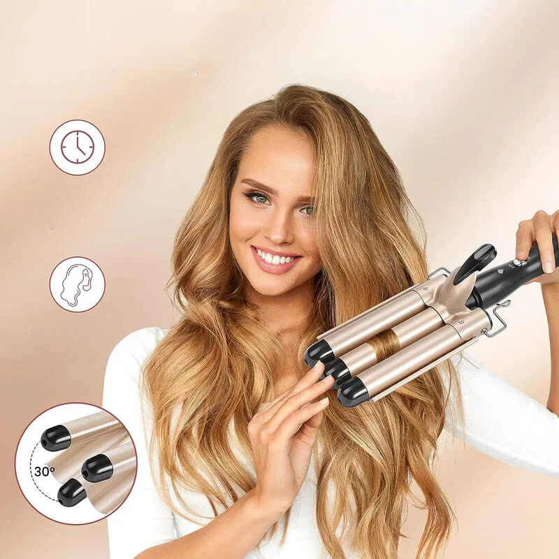 Wellenstyler TripleWave Pro | 3-Fach-Lockenstab Keramik & Turmalin | Für S-Wellen & Glamour-Looks