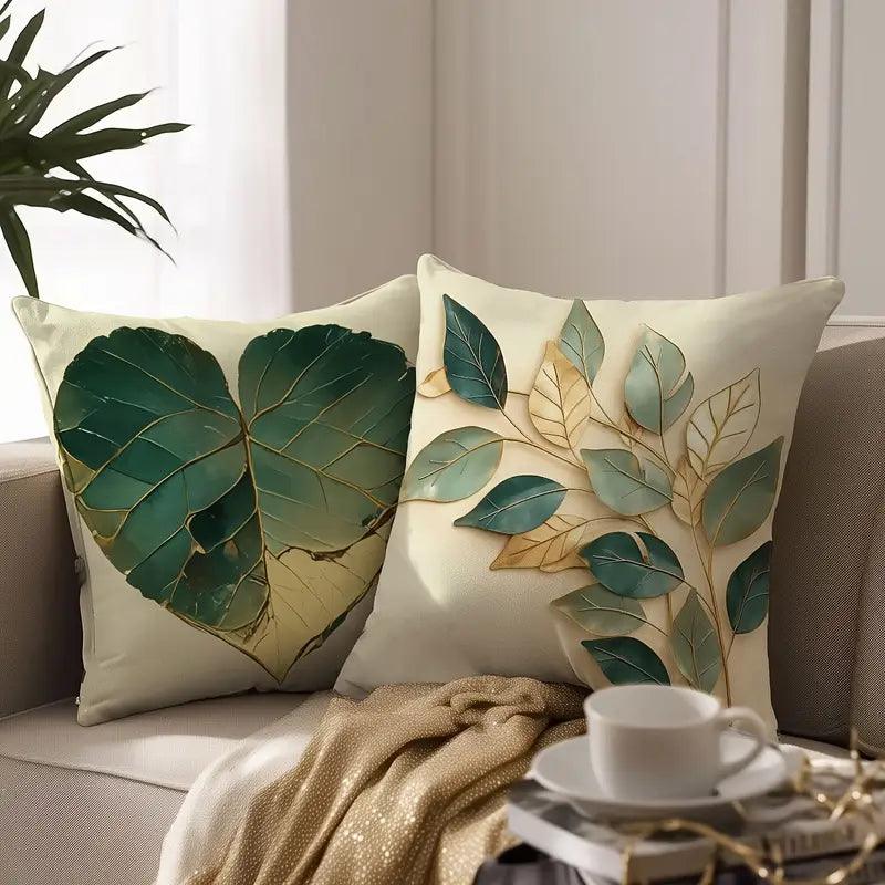 Kissenbezüge 4er Set | Vintage Blätter Design | 45x45 cm | Weiches Polyester