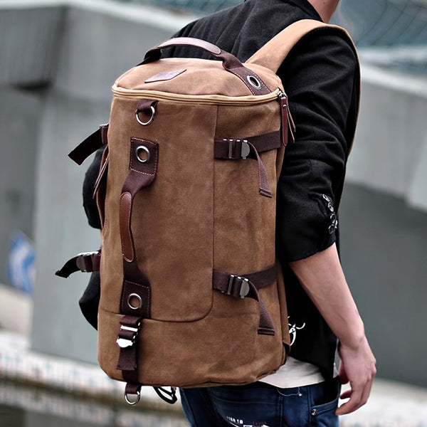 Trekavor Herrenrucksack Canvas | Mit Lederdetails | Viel Stauraum & Reißverschlussfächer | Verstellbare Schulterriemen