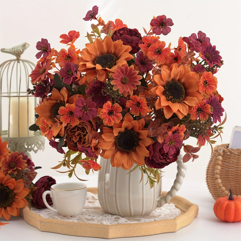 AutumnGlow Kunstblumen Set | 4-teilig | Realistische Herbstdeko | 32–35 cm