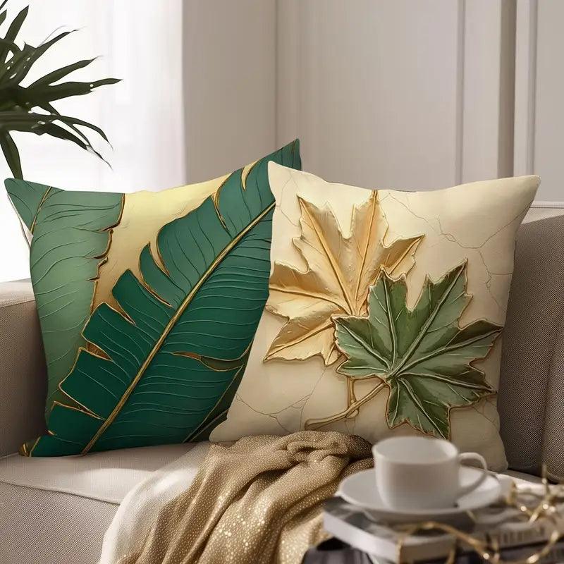 Kissenbezüge 4er Set | Vintage Blätter Design | 45x45 cm | Weiches Polyester