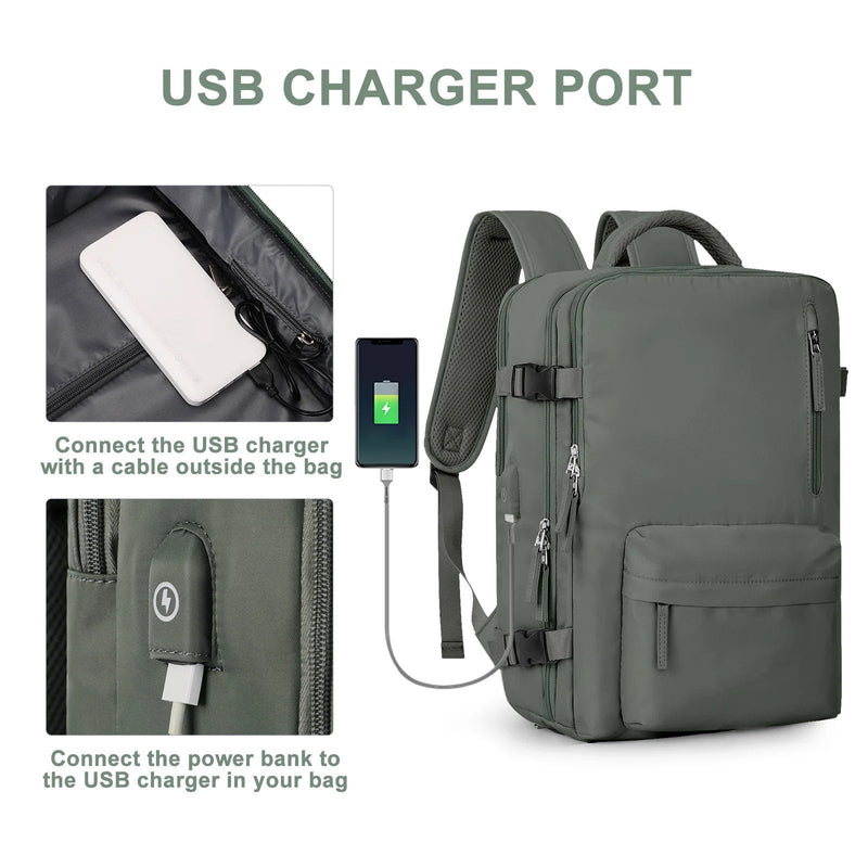 Travelliva Damen Reise-Rucksack 35 L | Wasserdicht & mit USB-Anschluss | Anti-Diebstahl & Schuhfach | Für Wandern, Alltag & Reisen
