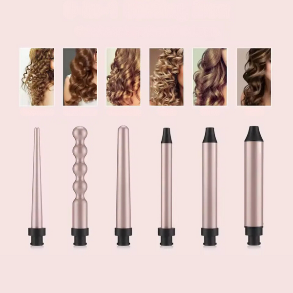 Lockenstab-Set CURVÉA | 6-in-1 Aufsätze | 3 Temperaturstufen | Reisetauglich & Schnellaufheizend | Schwarz-Roségold