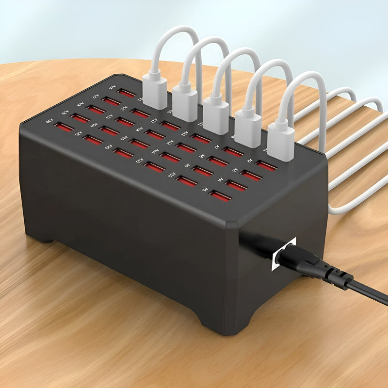 Voltura Multi-USB-Ladestation | 30 Ports | Schnellladen & Überspannungsschutz | Kompakt & Robust