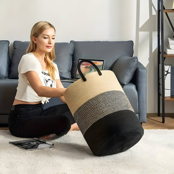 Aufbewahrungskorb CORDAVO | Faltbar & Robust | 50 L Volumen | Baumwollseil in Natur-Optik | 40×60 cm