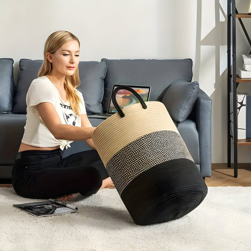 Aufbewahrungskorb CORDAVO | Faltbar & Robust | 50 L Volumen | Baumwollseil in Natur-Optik | 40×60 cm