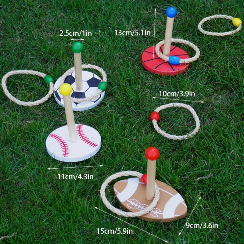 Wurfspiel-Set PlaySport Toss12 | 12-teilig | Aus Holz & Hanfseil | Mit Sportmotiven | Für Outdoor & Familie