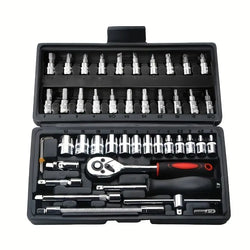 Werkzeugkoffer TASKORIUM | 46-teiliges Set | Verchromter Stahl | Kompakt & Tragbar | 38×28×10 cm