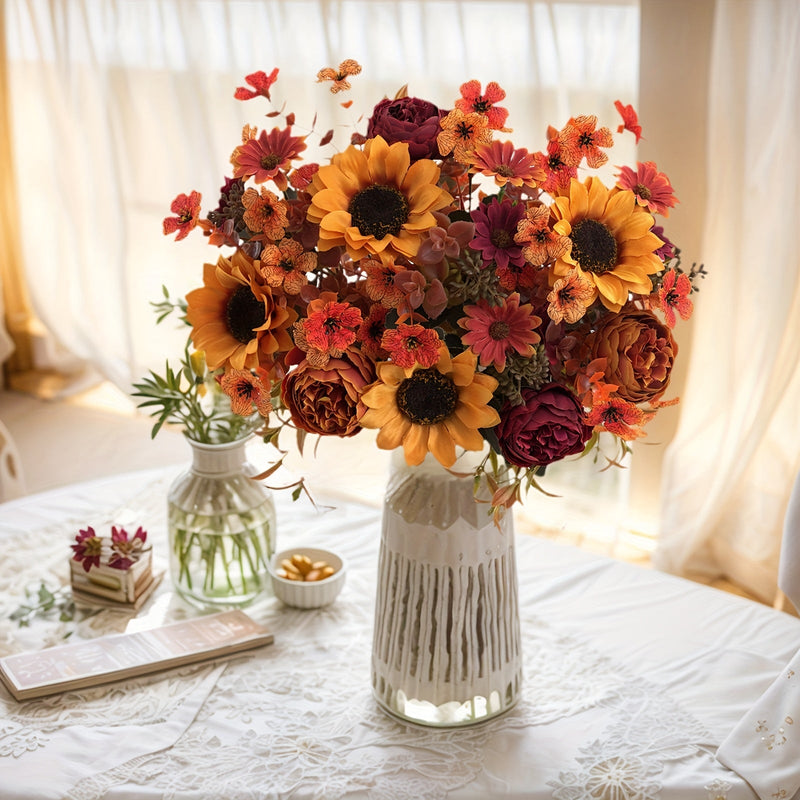 AutumnGlow Kunstblumen Set | 4-teilig | Realistische Herbstdeko | 32–35 cm