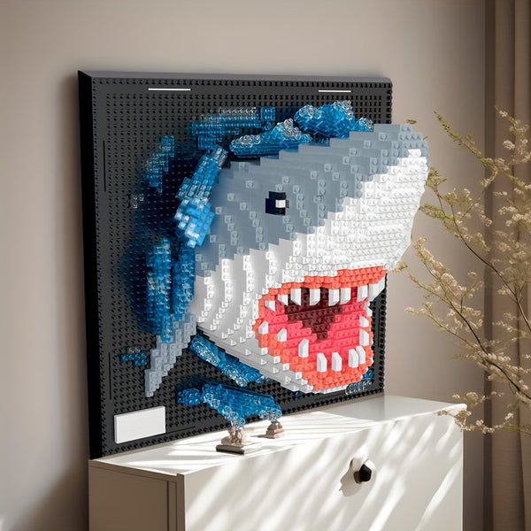 BrickVista 3D Wandkunst Set | Hai & Adler | 2000 Bausteine | ABS-Kunststoff | 24,5 × 24,5 cm