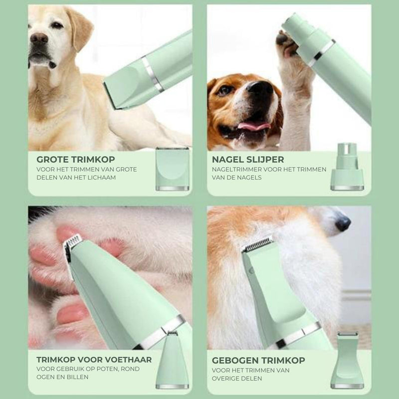 Tierpflegegerät Groomilo 4-in-1 | Leise & Wiederaufladbar | Für Fell & Krallen | Weiß-Grün
