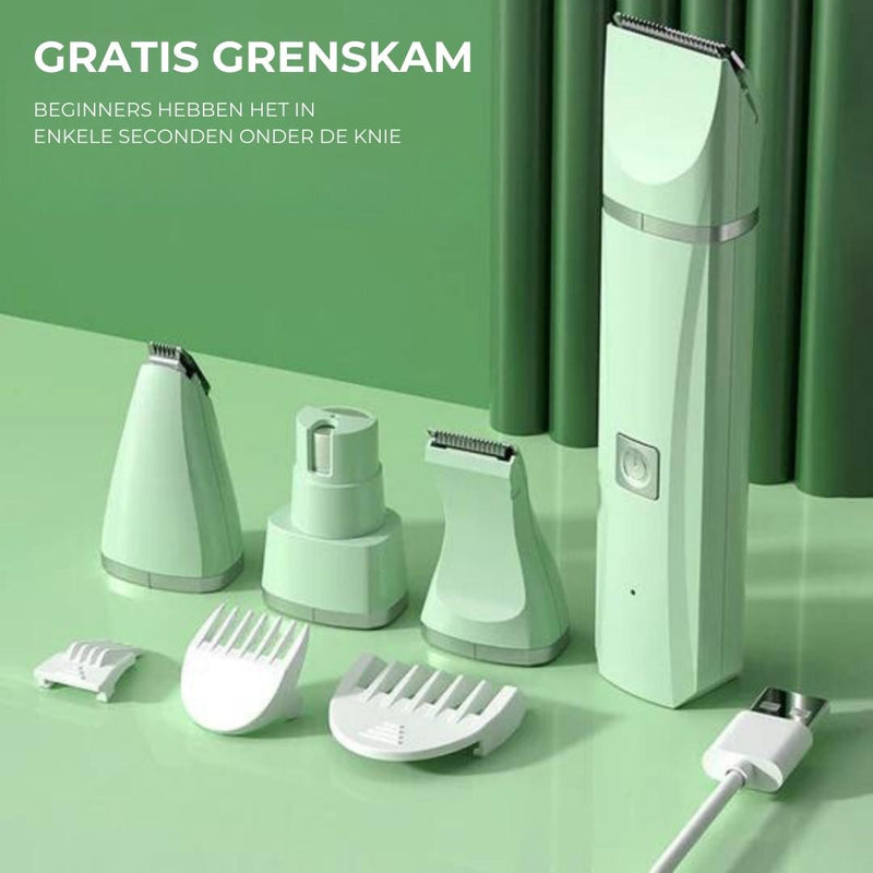 Tierpflegegerät Groomilo 4-in-1 | Leise & Wiederaufladbar | Für Fell & Krallen | Weiß-Grün