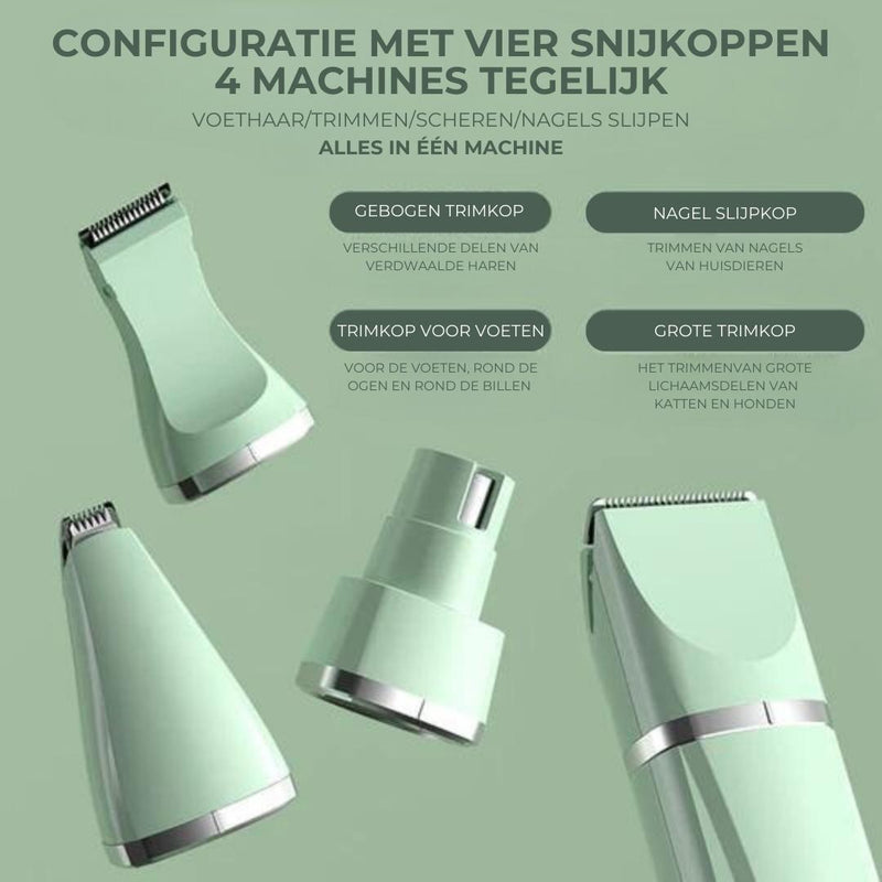 Tierpflegegerät Groomilo 4-in-1 | Leise & Wiederaufladbar | Für Fell & Krallen | Weiß-Grün