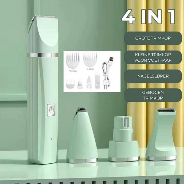 Tierpflegegerät Groomilo 4-in-1 | Leise & Wiederaufladbar | Für Fell & Krallen | Weiß-Grün