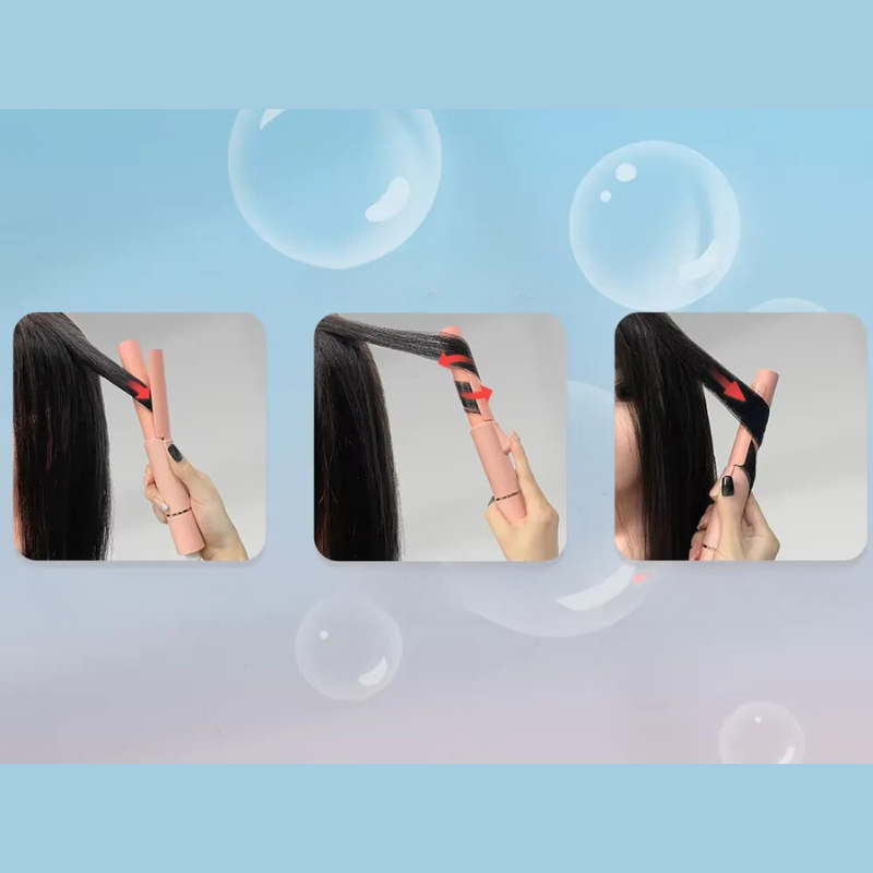 Curlavia Reiselockenstab | Turmalin-Keramik | Kompakt & Leicht | Anti-Frizz | Schnelles Aufheizen in 60 Sek. | Rosa