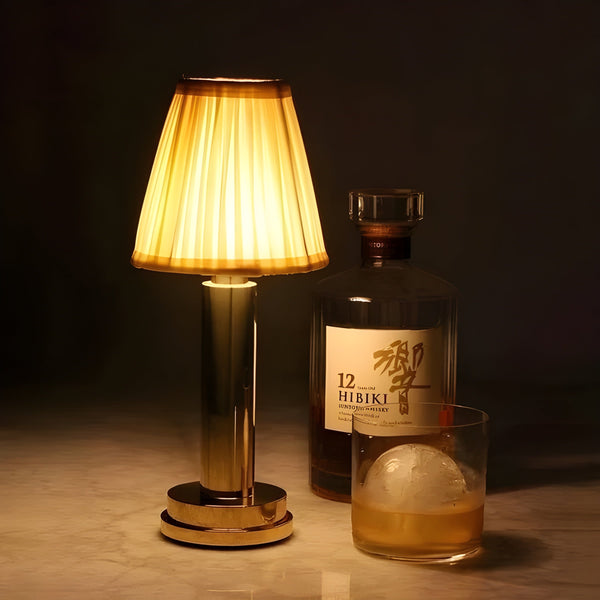 LumiÉlan Kabellose Tischlampe LED | 3-Stufen Dimmbar | Seidenschirm & Metallgehäuse | 29 cm