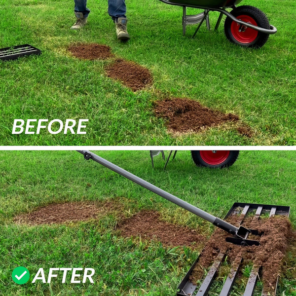LawnMaster Pro Rasen-Nivellierer | Edelstahl & Aluminium | Offenes Rostdesign | 198 × 43,2 cm