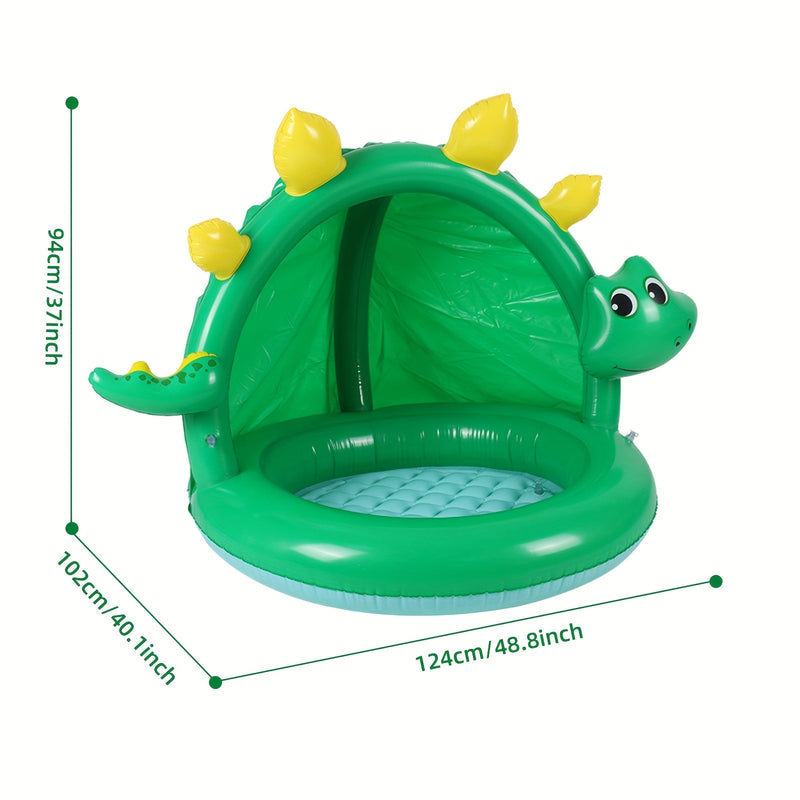 Aufblasbares Dino Planschbecken CoolaSaur | Mit Sonnendach | Kindersicher & Tragbar | Für Garten & Strand
