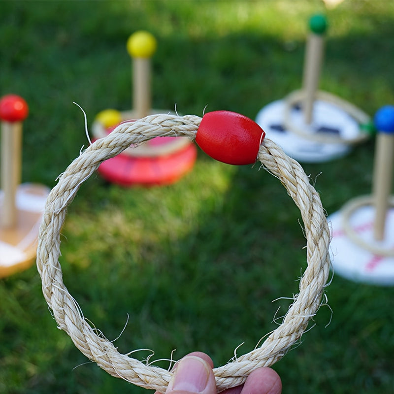 Wurfspiel-Set PlaySport Toss12 | 12-teilig | Aus Holz & Hanfseil | Mit Sportmotiven | Für Outdoor & Familie