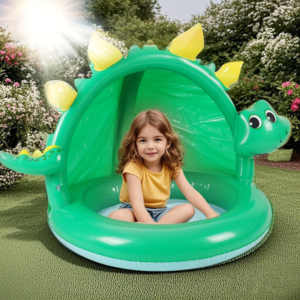 Aufblasbares Dino Planschbecken CoolaSaur | Mit Sonnendach | Kindersicher & Tragbar | Für Garten & Strand