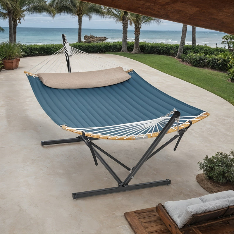 Polster-Hängematte RelaxBoo | Mit Bambus-Spreizstäben & Metallgestell | Inkl. Kissen | Für Garten & Terrasse