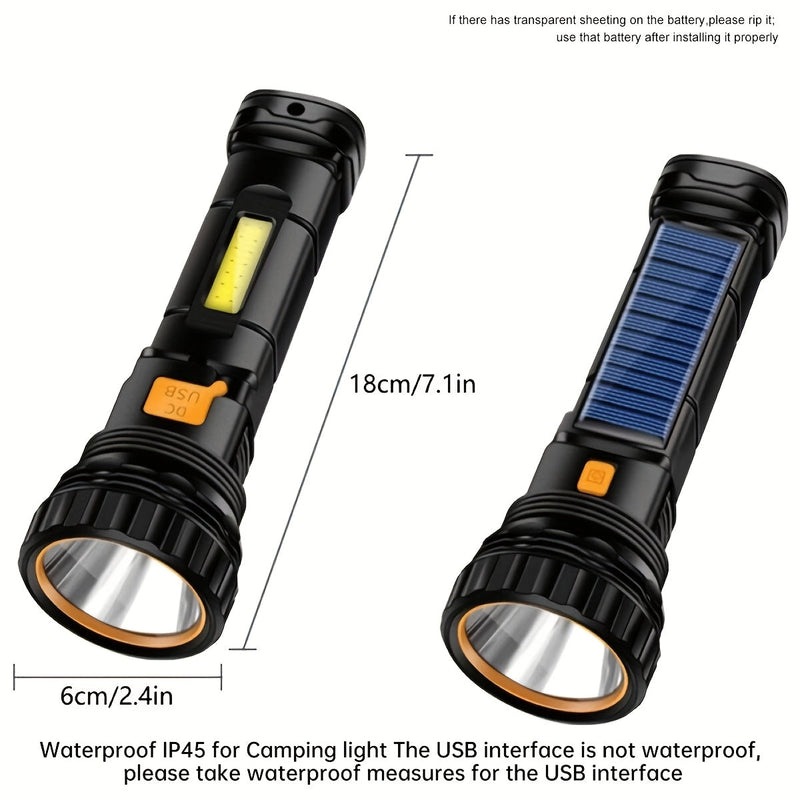 LED-Taschenlampe Solaytor Pro | Solar & USB Aufladbar | Mit COB-Seitenlicht | Wasserdicht IP45 | 18 × 6 cm