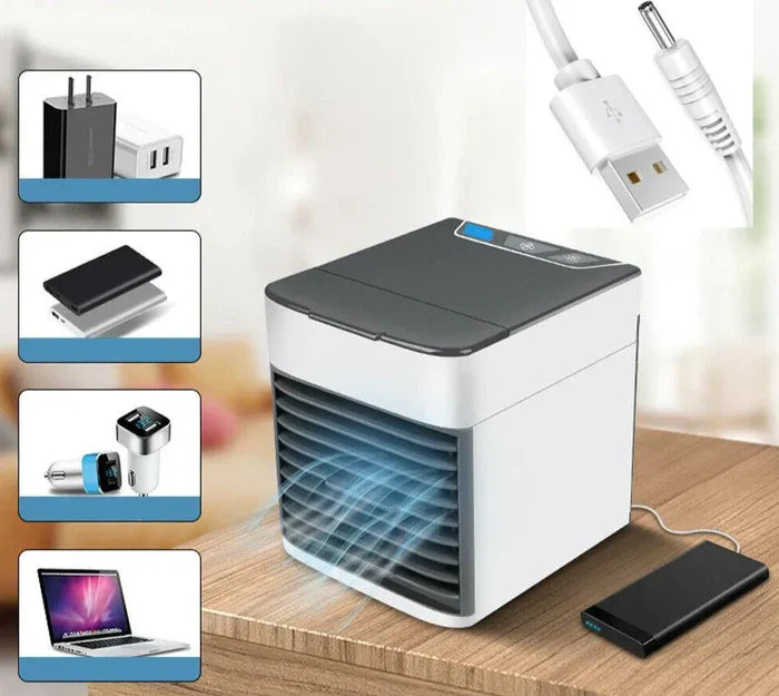 Mini Klimagerät Airiloft | 3-in-1 Luftkühler, Luftbefeuchter & Reiniger | 7-Farb-LED & USB-Anschluss | Weiß 14×14×14,5 cm