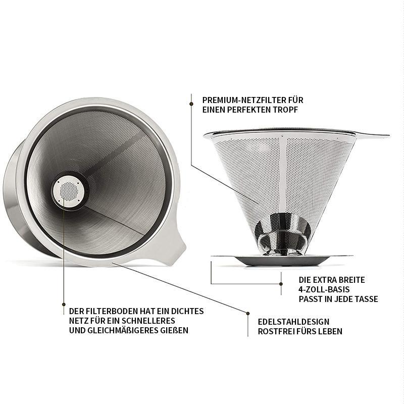 Brewvivo  Kaffee Dauerfilter aus Edelstahl | Feines Sieb & Schneller Auslauf | Ø 11,5–12,5 cm | Wiederverwendbar & Nachhaltig