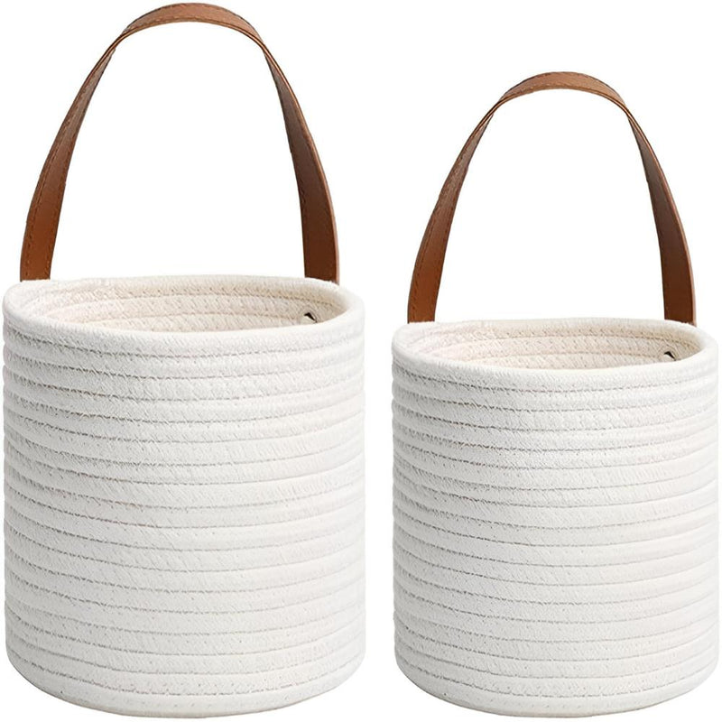 Hängende Aufbewahrungskörbe NordWoven Set | Handgewebt aus Baumwollseil | Boho & Skandi-Stil | 2er-Set Wanddeko