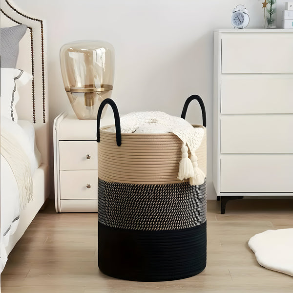 Aufbewahrungskorb CORDAVO | Faltbar & Robust | 50 L Volumen | Baumwollseil in Natur-Optik | 40×60 cm