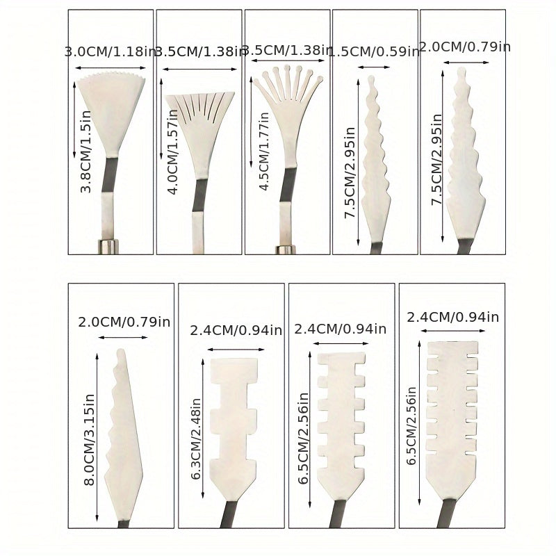 Picturio Malmesser-Set 9-teilig | Edelstahl & Holzgriff | Für Öl- & Acrylmalerei | Verschiedene Formen für kreative Techniken