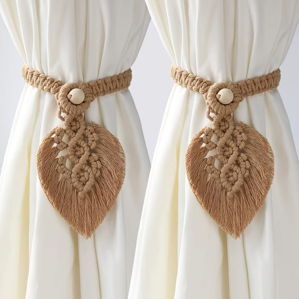 Boho-Gardinenhalter KNOTANA | 2er-Set | Handgeknüpft aus 100 % Baumwolle | 45 cm | Makramé-Stil