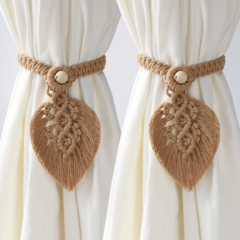 Boho-Gardinenhalter KNOTANA | 2er-Set | Handgeknüpft aus 100 % Baumwolle | 45 cm | Makramé-Stil
