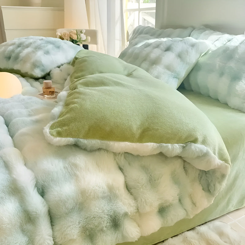 Plüsch-Bettbezug Lunafleece | Beidseitig Kaninchenfell & Milchsamt | Extra Warm & Weich | Perfekt für Herbst & Winter