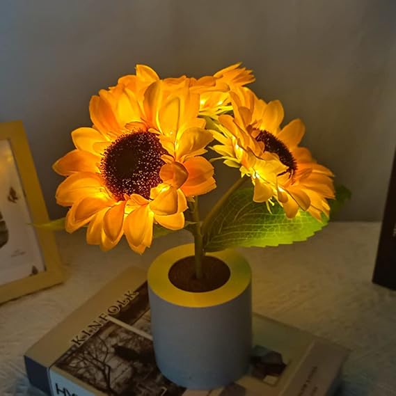 Zonnea LED Tischlampe | Sonnenblumendesign | Warme Stimmungsbeleuchtung | Energiesparend & Dekorativ