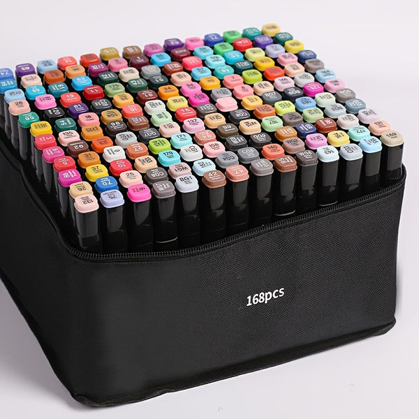 ColoristaPro Alkoholmarker Set 168 Farben | Doppelseitig mit Feiner & Breiter Spitze | Streifenfreies Zeichnen